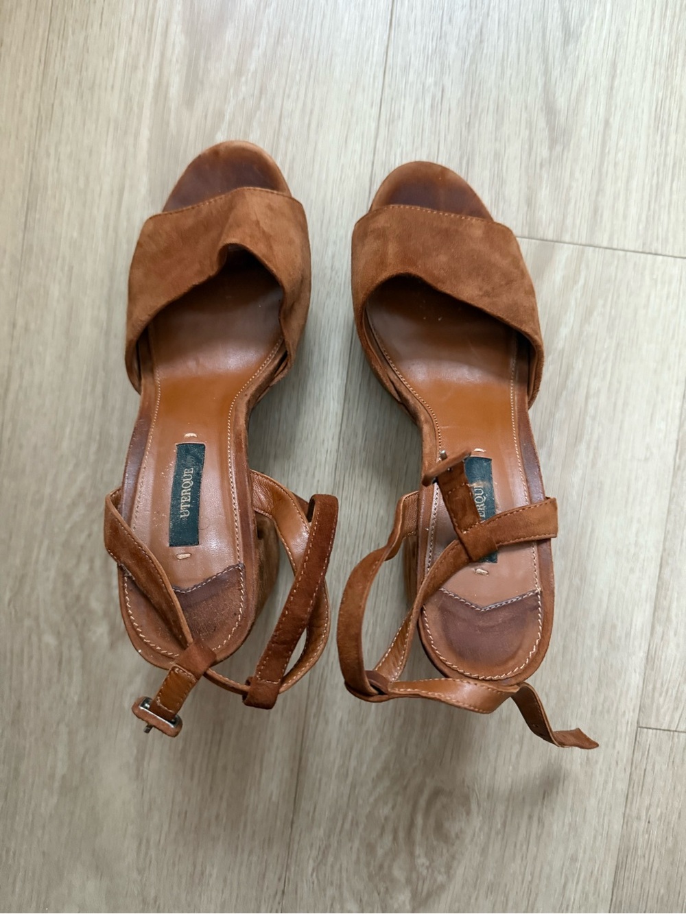 Uterque Cognac Suede Open-Toe Ankle-Strap Sandals